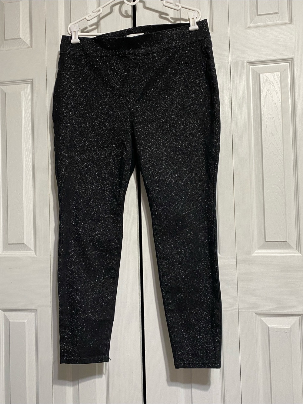 Lane Bryant black & silver stretch pull on shimmer pants leggings size 18